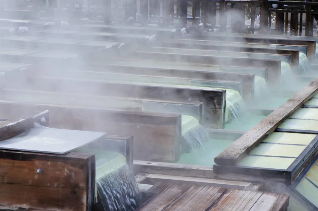 Steamy thermal baths in Kusatsu Japan